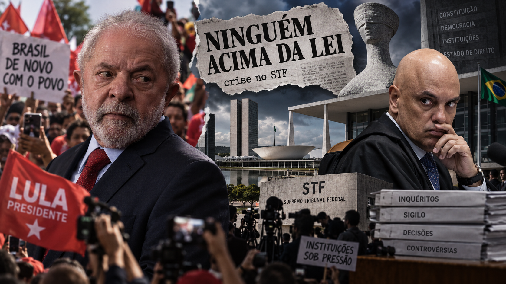 Lula e Alexandre de Moraes em montagem sobre a crise no STF e o caso Banco Master
