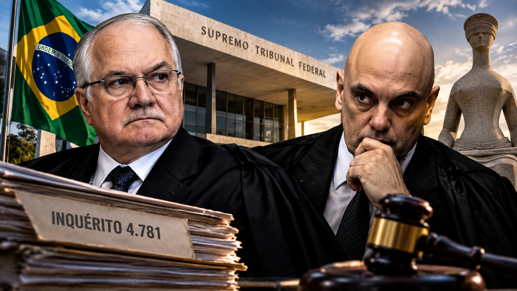 Edson Fachin e Alexandre de Moraes diante do STF em matéria sobre a mudança na condução do inquérito das fake news