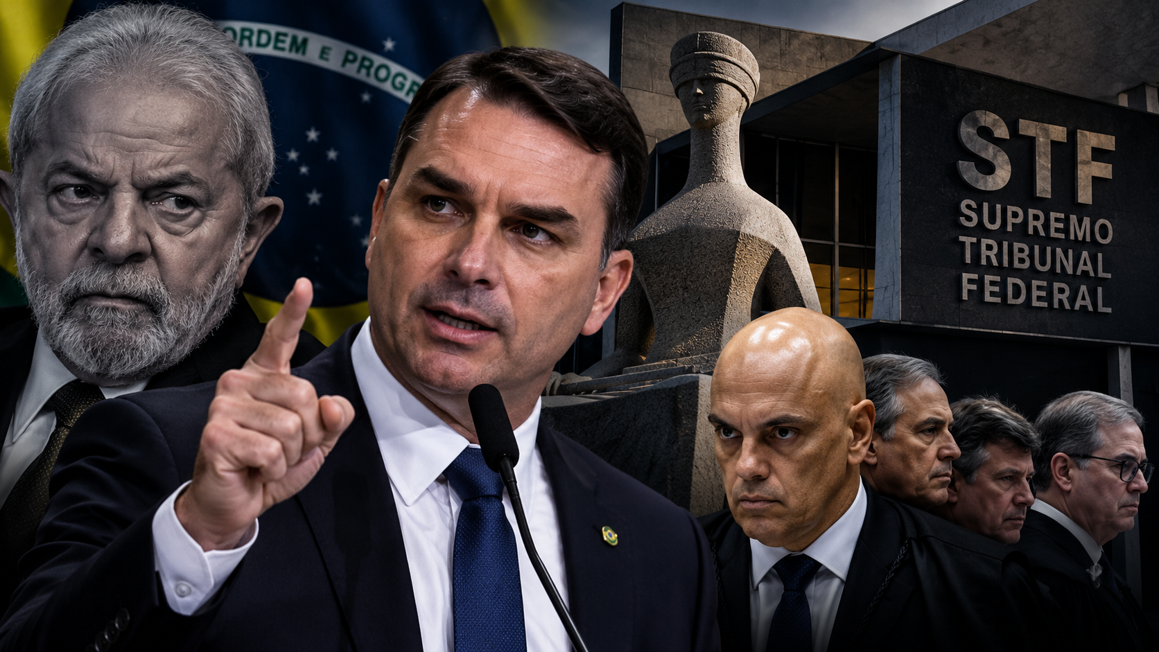 Flávio Bolsonaro durante agenda política em meio às críticas ao STF e ao governo Lula