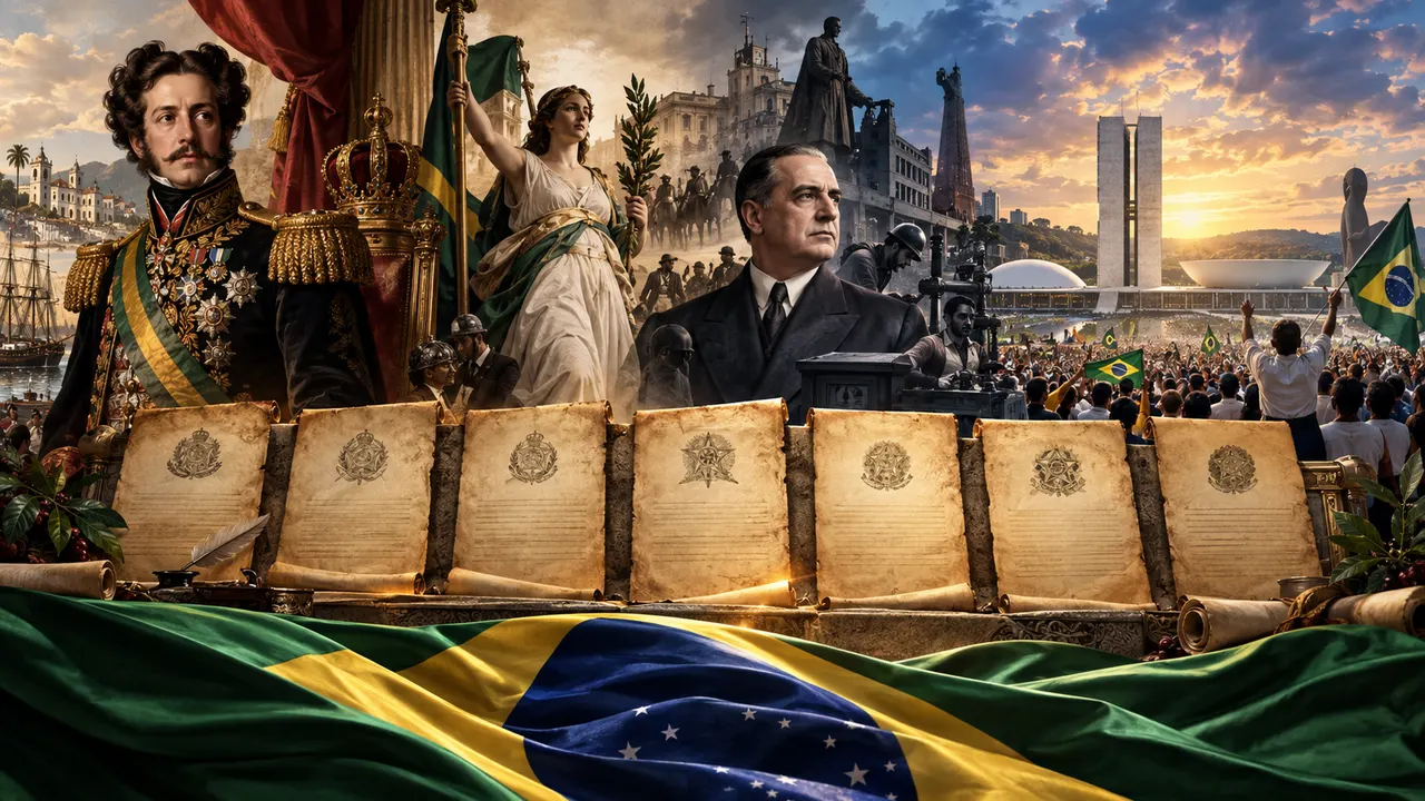 Constituições do Brasil representadas por documentos históricos da República, Império e Constituição de 1988