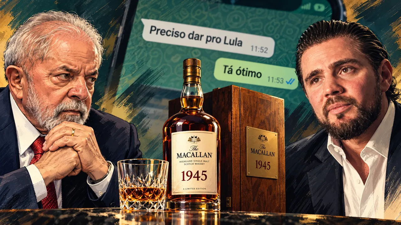 Daniel Vorcaro e Lula em montagem sobre mensagens que revelam a busca por um uísque Macallan 1945 de R$ 500 mil.